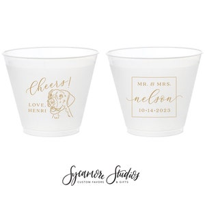 Custom Pet Illustration - Cheers - 9oz Frosted Unbreakable Plastic Cup #204 - Wedding Favors, Wedding Cups, Party Cup, Drink Cup, Wine Cups