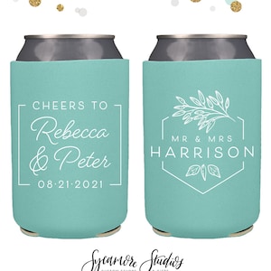 Cheers to The Mr and Mrs - Neoprene Wedding Can Cooler #174N - Custom - Wedding Favors, Can Coolers, Wedding Favor, Beer Holder, Party Favor