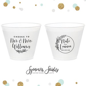 Cheers to The Mr and Mrs - 9oz Frosted Unbreakable Plastic Cup #140 - Custom - Bridal Wedding Favors, Wedding Cups, Party Cups, Favor