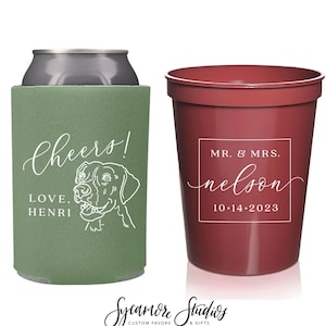 Wedding Can Coolers & Stadium Cups Package #204 - Custom Pet Illustration - Cheers - Wedding Favors, Wedding Cups, Cup Favors, Dog Drawing