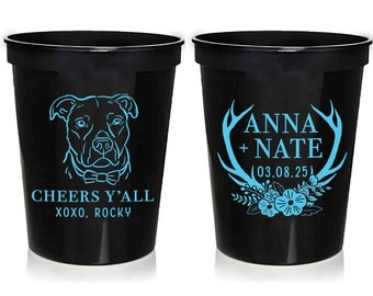 Wedding Stadium Cups #237 - Antlers - Custom Pet Illustration - Bridal Favors, Wedding Cups, Party Cup, Wedding Favor, Drink Cups