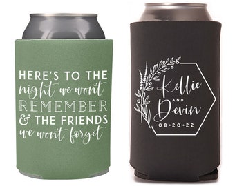 Wedding Regular & Slim Can Cooler Package #173RS - Here's To The Night - Custom - Wedding Favor Package, Wedding Favors, Party Favors