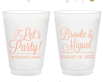 Let's Party - 12oz or 16oz Frosted Unbreakable Plastic Cup #150 - Custom - Wedding Drink Cups, Wedding Cups, Party Cup, Wedding Favor