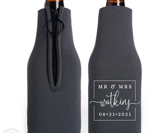 Enfriador de botellas plegable de espuma con cremallera n.° 9Z - Sr. y Sra. - Personalizado - Regalos de boda, aislantes para bebidas, portabotellas, regalos de fiesta