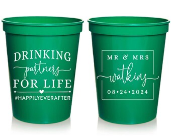 Wedding Stadium Cups #154 - Drinking Partners For Life - Custom - Bridal Wedding Favors, Wedding Cups, Party Cup, Wedding Favor, Party Cup