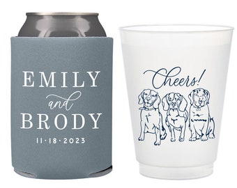 Can Cooler & Frosted Cup Package #214 - Custom Pet Illustration - Wedding Favor Pack, Wedding Favors, Wedding Cups, Pet Favors, Wedding Cups