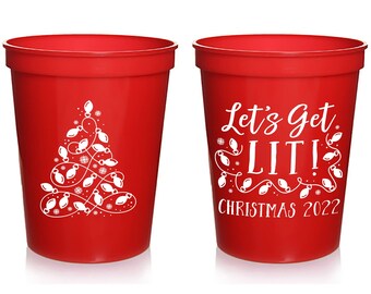 Let's Get Lit -  Holiday Stadium Cups #6 - Custom - Holiday Favors, Party Cups, Christmas Party Favors, Holiday Party, Holiday Cups, Favor