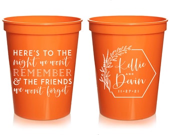 Wedding Stadium Cups #173 - Here's To The Night - Hexagon Wreath - Custom - Bridal Wedding Favors, Wedding Cups, Party Cup, Wedding Favors