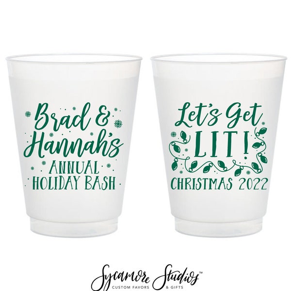 Let's Get Lit - 12oz or 16oz Frosted Unbreakable Plastic Cup #7 - Custom - Holiday Party Favors, Christmas Cups, Party Cups, Christmas Favor