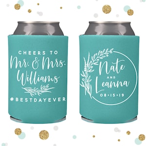 Wedding Favor Destination Wedding Wedding Favors Wedding Can Cooler #167R Custom Tropical Cheers to The Mr and Mrs Beer Holder