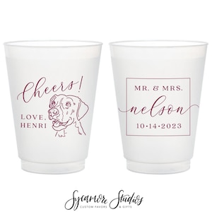 Custom Pet Illustration - Dog or Cat - 8oz or 10oz Frosted Unbreakable Plastic Cup #204 - Cheers - Wedding Favors, Wedding Cups, Party Cups