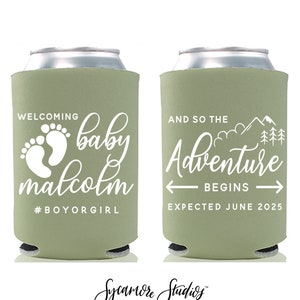 The Adventure Begins - Baby Shower Can Cooler #4 - Custom - Baby Shower Favor, Drink Holder, Party Favor, Beer Can Cooler, Can Holder, Favor