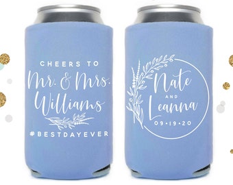 Tall Boy 16oz Wedding Can Cooler #140T - Cheers to The Mr and Mrs - Custom - Bridal Wedding Favors, Party, Wedding Favors, Wedding Favor