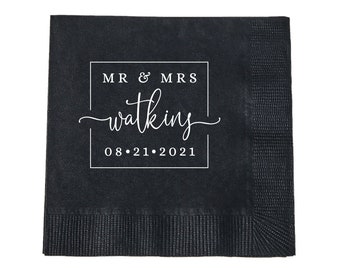 Napkin #23 - Mr and Mrs - Wedding Decor, Bridal Shower, Birthday, Baby Shower Napkins, Party Favors, Wedding Favor, Wedding Napkins, Favors