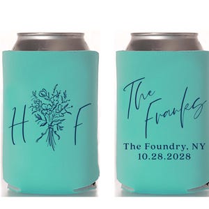 Wedding Can Cooler #307R - Floral Monogram - Custom - Wedding Favors, Beverage Insulators, Beer Huggers, Wedding Favor, Beer Holder