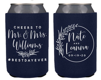 Neoprene Wedding Can Cooler #140N - Cheers to The Mr and Mrs - Custom - Wedding Favors, Can Coolers, Wedding Favor, Beer Holder, Party Favor