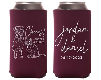 Slim 12oz Wedding Can Cooler #213S - Cheers - Custom Pet Illustration - Wedding Favors, Can Holder, Beer Huggers, Wedding Favor