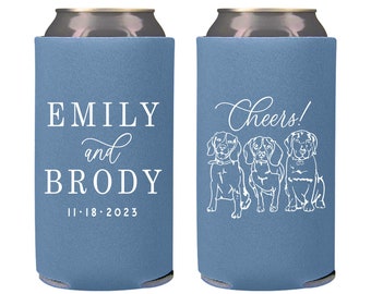 Slim 12oz Wedding Can Cooler #214S - Cheers - Custom Pet Illustration - Wedding Favors, Can Holder, Beer Huggers, Wedding Favor