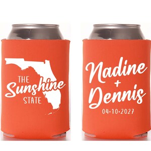 Wedding State Can Cooler #296R - Sunshine State - Custom - Wedding Favors, Beverage Insulators, Beer Huggers, Beer Holders, Foam Can Coolers