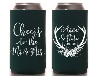 Slim 12oz Wedding Can Cooler #73S - Cheers to the Mr and Mrs - Wedding Favors, Beverage Insulator, Beer Huggers, Wedding Favor, Guest Gifts