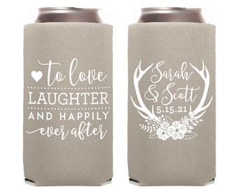 Slim 12oz Hochzeit Dosenkühler #104S - To Love Laughter - Hochzeit Gefälligkeiten, Getränke Isolator, Bier Huggers, Hochzeit Gunst, Geschenke für Gäste