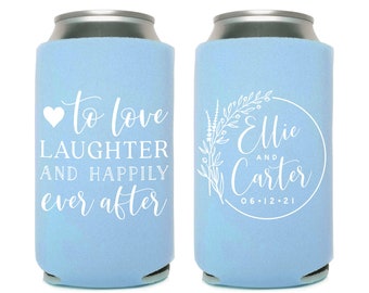 To Love Laughter - Slim 12oz Wedding Can Cooler #146S - Wedding Favors, Beverage Insulators, Beer Huggers, Wedding Favor, Party Favor