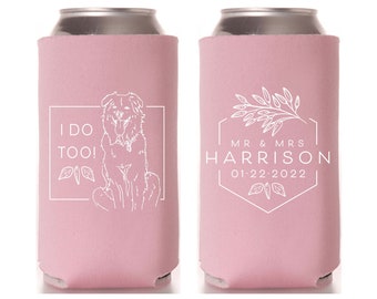 Slim 12oz Wedding Can Cooler #188S - Mr and Mrs - Custom Pet Illustration - Wedding Favors, Beverage Insulators, Beer Huggers, Wedding Favor