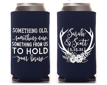 Slim 12oz Wedding Can Cooler #101S - Something Old Something New - Wedding Favors, Beverage Insulator, Beer Huggers, Wedding Favor, Guest