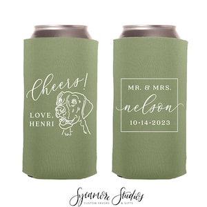 Slim 12oz Wedding Can Cooler #204S - Cheers - Custom Pet Illustration - Wedding Favors, Can Holder, Beer Huggers, Wedding Favor