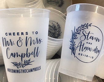 Cheers to The Mr and Mrs - 12oz or 16oz Frosted Unbreakable Plastic Cup #140 - Custom - Bridal Wedding Favor, Wedding Cup, Party Cups, Favor