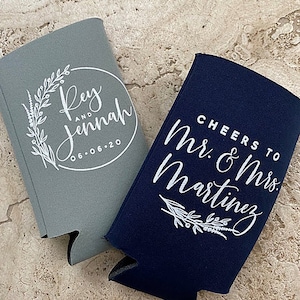 Slim 12oz Wedding Can Cooler #140S - Cheers to The Mr and Mrs -  Wedding Favors, Beverage Insulators, Beer Huggers, Wedding Favor, Party