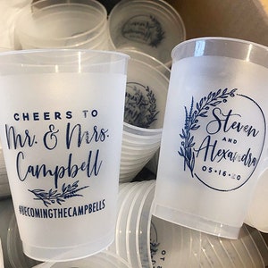 Cheers to The Mr and Mrs - 12oz or 16oz Frosted Unbreakable Plastic Cup #140 - Custom - Bridal Wedding Favor, Wedding Cup, Party Cups, Favor