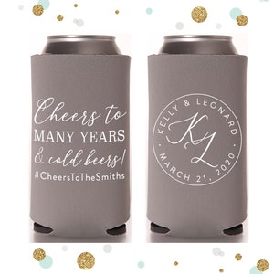 Slim 12oz Wedding Can Cooler #138S - Cheers to Many Years -  Wedding Favors, Beverage Insulators, Beer Huggers, Wedding Favor, Beer Holder