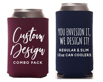 Custom Regular & Slim Can Cooler Package - Your Custom Design - Wedding Favors, Insulators, Beer Huggers, Wedding Favors, Party Can Coolers