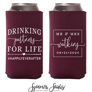 Slim 12oz Wedding Can Cooler #154S - Drinking Partners For Life - Wedding Favors, Beer Insulator, Beer Holder, Wedding Favor, Beer Holder
