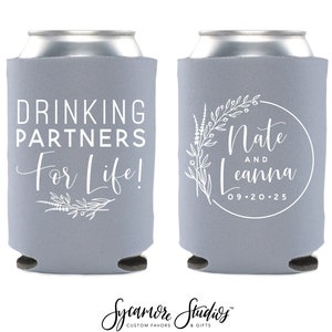 Drinking Partners For Life - Wedding Can Cooler #157R - Custom - Wedding Favors, Insulated, Beer Huggers, Wedding Favor, Beer Holder