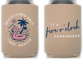 Enfriador de lata individual de neopreno personalizado n.° 10SG - Estilo playero - A todo color - Enfriador de viaje, playa, porta cerveza, tropical, regalo de vacaciones