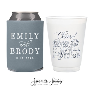 Can Cooler & Frosted Cup Package #214 - Custom Pet Illustration - Wedding Favor Pack, Wedding Favors, Wedding Cups, Pet Favors, Wedding Cups
