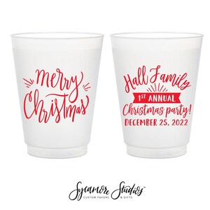 Merry Christmas - Family Party - 12oz or 16oz Frosted Unbreakable Plastic Cup #2 - Custom - Holiday Party Favors, Christmas Cups, Party Cups