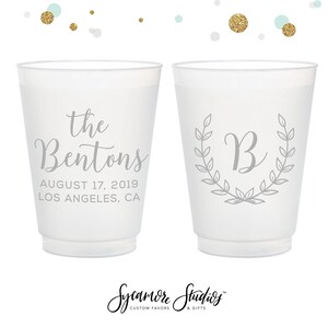 Wreath - 12oz or 16oz Frosted Unbreakable Plastic Cup #107 - Custom - Bridal Wedding Favors, Wedding Cup, Party Cup, Wedding Favor, Favors