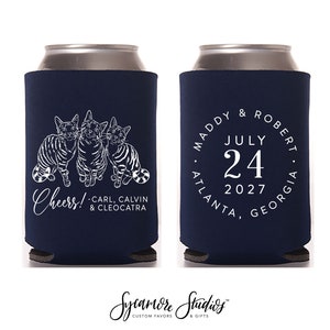 Wedding Can Cooler #248R - Custom Pet Illustration - Cheers Monogram - Wedding Favors, Beverage Holder, Wedding Favor, Can Holder, Pet Cans