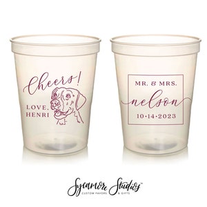 Custom Pet Illustration - Cheers - Wedding Stadium Cups #204 - Bridal Wedding Favors, Wedding Cups, Party Cup, Wedding Favor, Drink Cups