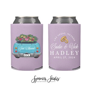 Wedding Can Cooler #38FR - Full Color - Just Married - Wedding Favors, Drink Holder, Wedding Favor, Can Coolers, Can Holder