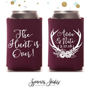 The Hunt is Over - Koozie Holder - Wedding Can Cooler #71R - Custom -  Wedding Favor, Beverage Insulators, Beer Huggers, Wedding Gift