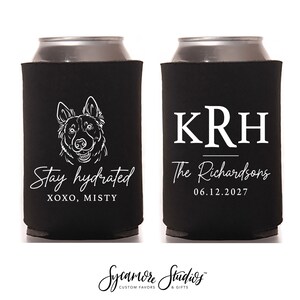 Wedding Can Cooler #243R - Custom Pet Illustration - Stay Hydrated - Wedding Favors, Beverage Holder, Wedding Favor, Can Holder, Pet Cans