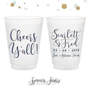 Cheers Y'all - 12oz or 16oz Frosted Unbreakable Plastic Cup #29 - Custom - Bridal Favors, Wedding Cups, Party Cups, Wedding Favor, Cups