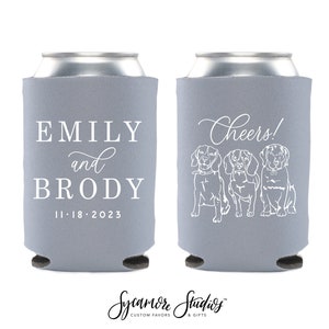 Wedding Can Cooler #214R - Custom Pet Illustration - Cheers - Wedding Favors, Beverage Holder, Wedding Favor, Can Holder, Can Insulator