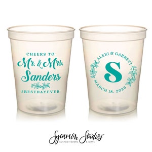 Wedding Stadium Cups #193 - Cheers - Floral Monogram - Custom - Bridal Wedding Favors, Wedding Cups, Party Cup, Wedding Favor, Party Decor