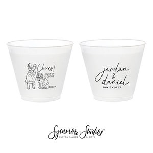 Custom Pet Illustration - Cheers - 9oz Frosted Unbreakable Plastic Cup #213 - Custom - Bridal Wedding Favors, Wedding Cups, Party Cups