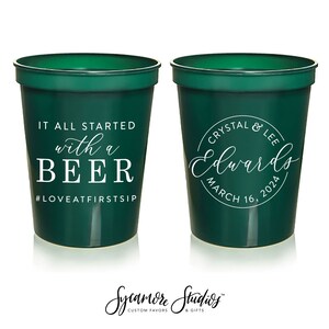 Wedding Stadium Cups #209 - It All Started With A Beer - Custom - Bridal Wedding Favors, Wedding Cups, Party Cup, Wedding Favor, Beer Cups